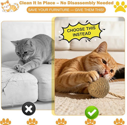 Cat Toy Ball with Sisal Rope Wrapping – 3 Pack Sisal Cat Toy Ball with Rope & Quiet Bell, 1.77" Natural Interactive Cat Scratching Ball for Indoor Cats (Beige, Yellow, Striped)
