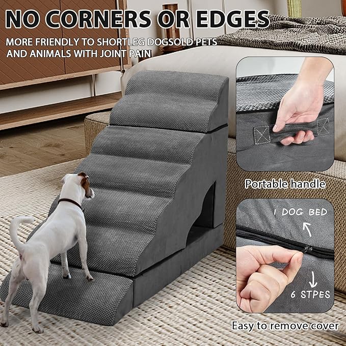 7-Step Dog Stairs for High Beds 30-36", Non-Slip Pet Steps for Large Dogs, Pet Stairs for Small Old Dogs/Cats