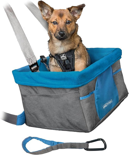 Kurgo Dog Booster Seat - Keeps Dogs Secure & Comfortable - Waterproof Exterior - Removable Washable Liner - Dog Car Seat with Harness Strap - Collapsible - Heather Style - Charcoal/Blue