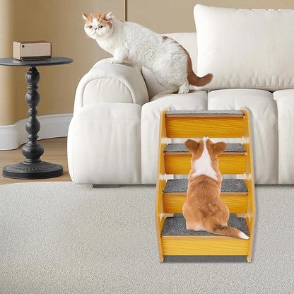 PetStep Foldable Dog Stairs, 4-Step Triangle Pet Ramp for Small Medium Dogs Cats, Non-Slip Indoor Stairs for Sofa Bed Car, Easy Assembly