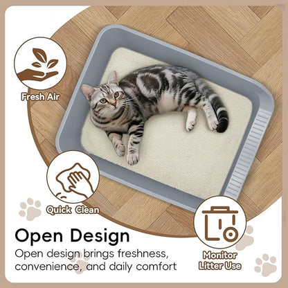 Large Cat Litter Box with High Sides,Durable Open Top Cat Litter Pan for Kitty,Plastic Indoor Big Cat Box with High Wall,Senior Cat Toilet with Low Entry,Easy to Clean,Anti-Splashing(Grey)