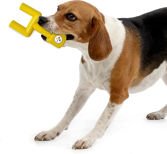 NFL Pittsburgh Steelers Mega-Chew Hard Nylon Bacon-Flavored Dog Bone Football Goal Post Chew Toy. Interactive Tasty Fun Dog Chew Toy. Indestructible Strong & Durable Pet Chew Toy