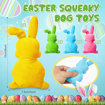 Leyndo 24 Pieces Plush Easter Bunny Dog Toys 6 Inch Pastel Colors Bunny Shaped Easter Dog Squeaky Toys for Pet Gifts Teething Chew Supplies