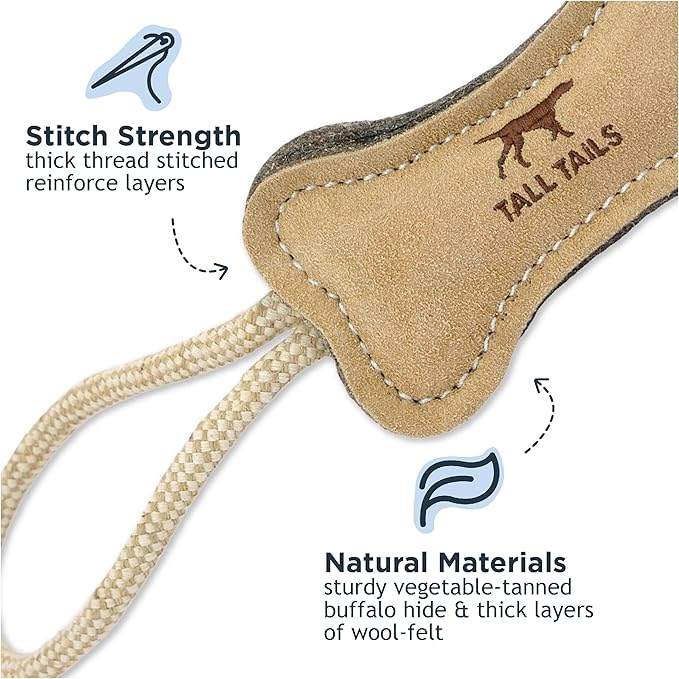Tall Tails Dog Natural Leather Bone Rope Tug Toy for Dogs, 16 Inches