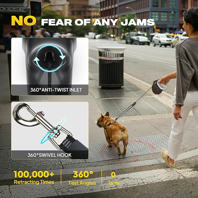 Fida Upgraded Retractable Dog Leash 30ft, Heavy Duty Pet Walking Leash for Medium/Large Breed up to 110 lbs, 360° Tangle-Free Long Retract Dog Lead, Soft Grip, One-Hand Brake, Black (Pack of 2)