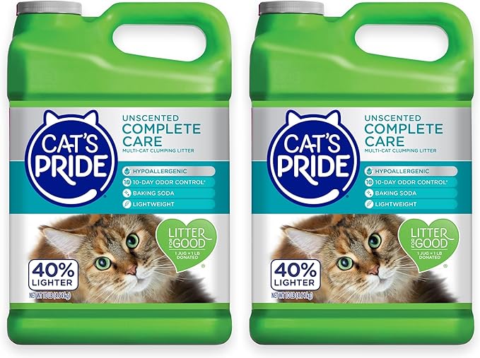 Cat's Pride Premium Lightweight Clumping Litter: Complete Care - Up to 10 Days of Powerful Odor Control - Hypoallergenic - Multi-Cat, Unscented, 10 Pounds (Pack of 2)