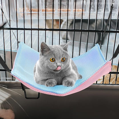 BESTYASH Cat Hammock for Cage Hanging Small Pet Mesh Bed Reversible Breathable Double-Sided Hammock with Hooks for Cats and Small Animals, Size M, Pink Blue