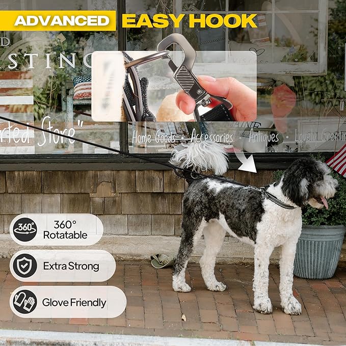 Fida 10ft Heavy Duty Dog Leash with 2 Comfortable Padded Handles, Traffic Handle & Advanced Easy Snap Hook, Reflective Walking Lead for Large, Medium & Small Breed Dogs, Black