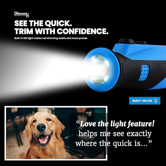 Diamondg Cordless Dog Nail Grinder with Quiet Sound & LED Tip for Large & Small Dogs, 4hrs. Runtime - Electric Dog Nail Trimmer, Heavy Duty Rotary Tool Alternative to Toenail Clippers & Filers