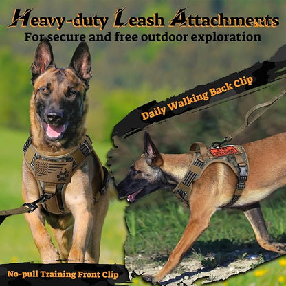 rabbitgoo Dog Harness Medium Sized No Pull, Tactical Service Pet Vest with Molle and Control Handle, Adjustable and Reflective Military Harness for Easy Walking and Training, Desert camo, M