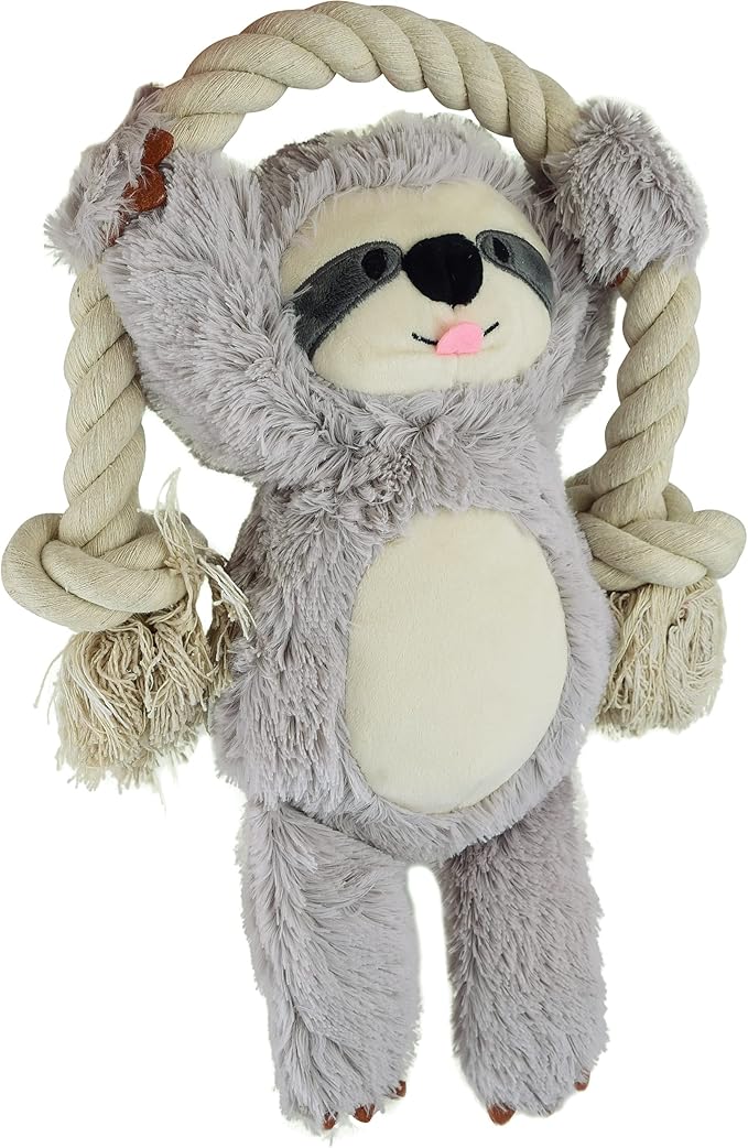 Native Pup Dog Toy Rope and Plush Stuffed Squeaker, Tug of War Toys for Dogs, Puppy Welcome Home Add on for Pets (Sloth)