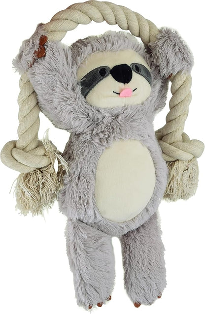 Native Pup Dog Toy Rope and Plush Stuffed Squeaker, Tug of War Toys for Dogs, Puppy Welcome Home Add on for Pets (Sloth)