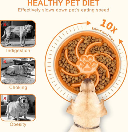 Ceramic Slow Feeder Dog Bowl, 1.5 Cup Dog Food or 20oz Water, Slow Eating Bowl for Small Breed, Maze Puzzle Feeder for Fast Eaters, Anti-Choking Stop Bloat, Non-Slip BPA Free (Orange)
