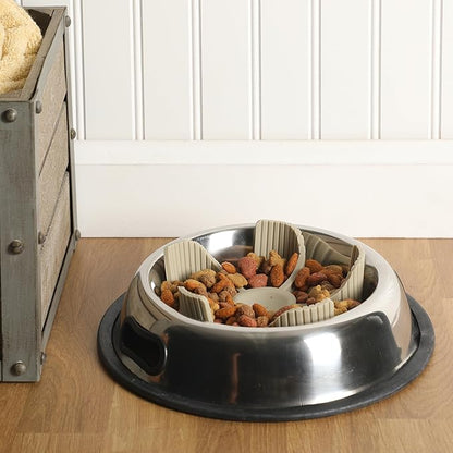 Gibson Home Curious Canines 7.5” Slow Feeder Dog Bowl Insert, Silicone Anti-Gulp Insert, Fits Stainless Steel & Standard Dog Bowls, Dishwasher Safe, Taupe