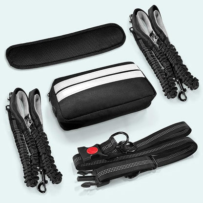 Hands Free Dog Leash for 2 Dogs with Safety Lock and Extra-Thick Waist Belt, Waist Leash for Dog Walking Running, Double Retractable Dog Leashes for Two Dogs with Double Padded Handles, Black