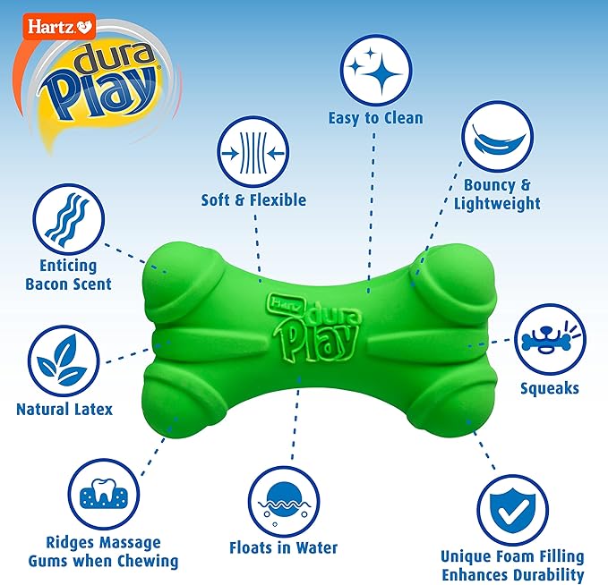 HARTZ Dura Play Soft Dog Bone Toy, Assorted Colors, 1 Ea, for Medium breeds