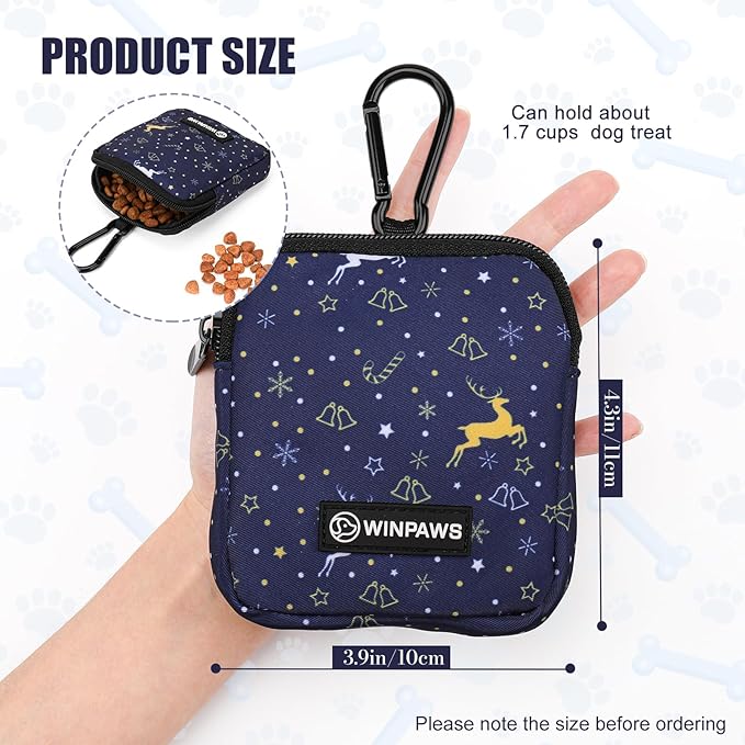 Dog Treat Pouch with Training Clicker,Waterproof Nylon Fabric Poop Bag Holders for Leashes,Hands Free Small Dog Walking Bag with Carabiner, Pet Puppy Training Walking Essentials (Moose)
