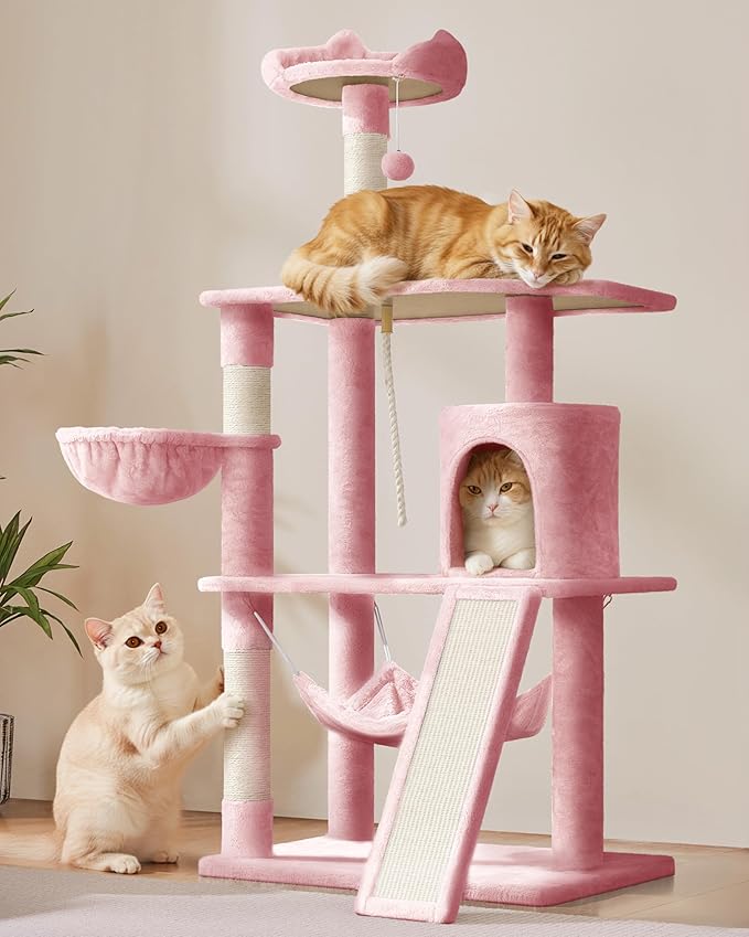 Yaheetech 63.5″ H Cat Tree, Multi Level Cat Tree Condo with Basket Hammock Scratching Post, Cat Furniture for Indoor Cats