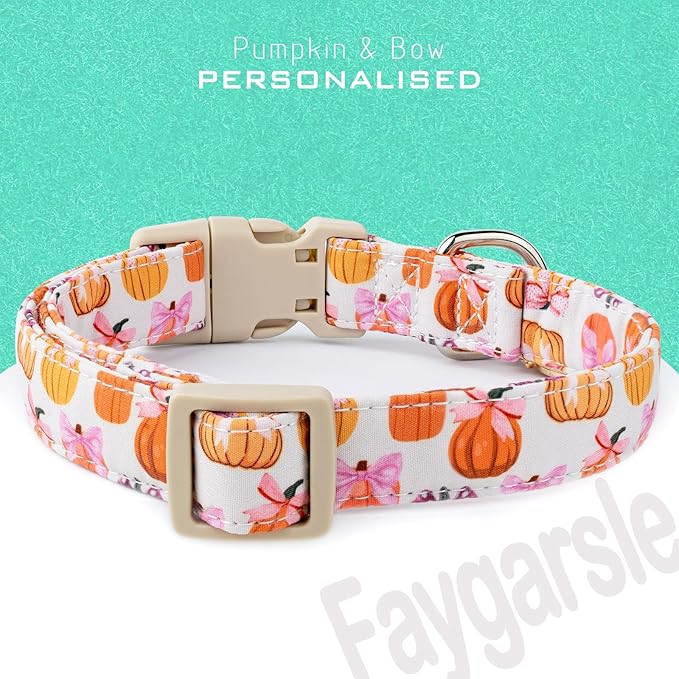 Faygarsle Fall Pumpkin Pattern Dog Collar with Charm, Adjustable Neckwear for Small Medium Large Dogs, Orange and Pink for Small Medium Large Dogs XS