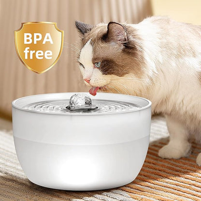 Casfuy W8 Stainless Steel Dog & Cat Water Fountain with LED Light, White, 102-fl oz