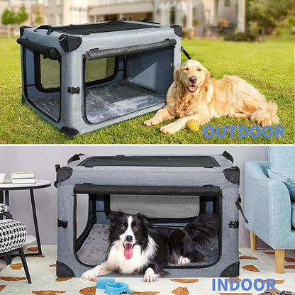 NEZUC Collapsible Dog Crates for Large Dogs Portable Soft Sided Travel Dog Carrier for Indoor & Outdoor, 4-Door Foldable Pet Kennel with Durable Mesh Windows (Gray, 24.0" L x 17.0" W x 17.0")