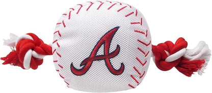 MLB ATLANTA BRAVES Baseball Rope Toy for DOGS & CATS. Tough nylon, Sporty Baseball Design, Heavy-duty ropes with Inner SQUEAKER
