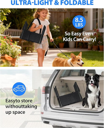 5-Step Foldable Dog Stairs for Car, SUV & Truck (34"–38" Height) – Lightweight Pet Steps with Non-Slip Surface, Portable & Joint-Friendly, Supports Small & Medium Dogs up to 100 lbs