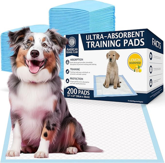 American Kennel Club Scented Puppy Training Pads with Ultra Absorbent Quick Dry Gel – 22 x 22 Pee Pads for Dogs - Lemon Scented - 200 Count