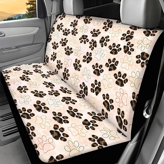 AFPANQZ Dog Paw with Bone Print Car Backseat Covers Dog Seat Cushion for Rear Seat Non-Slip Soft Car Seat Covers for Dogs, Pet, Car Bench Protective Covers Brown