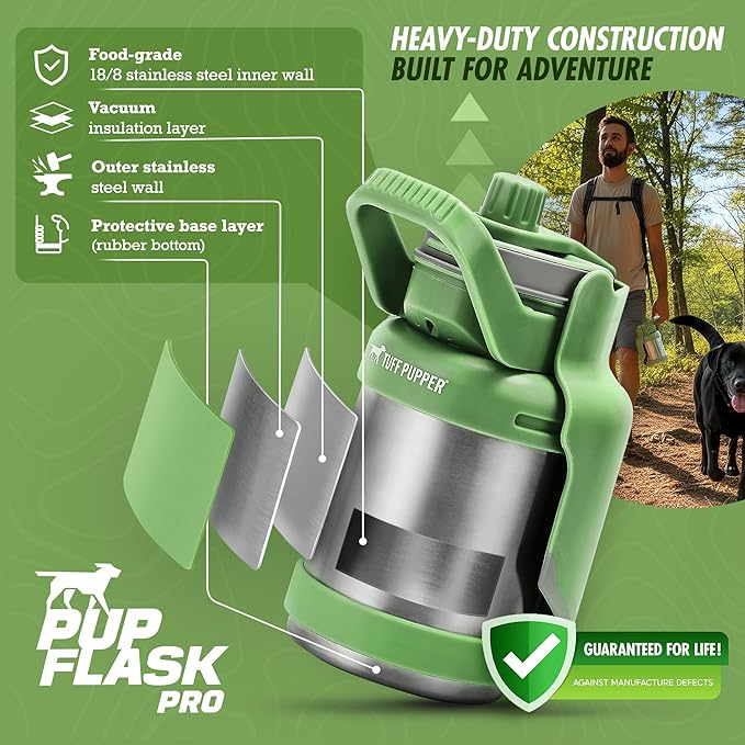 PupFlask Pro Dog Water Bottle | 30 or 50 OZ Double Wall Insulated Stainless Steel | Built-In Flip Cup Bowl | Leak Proof Cap | 24+ Hour Cold Water | Small & Large Dogs | Portable Pet Hydration Bottle