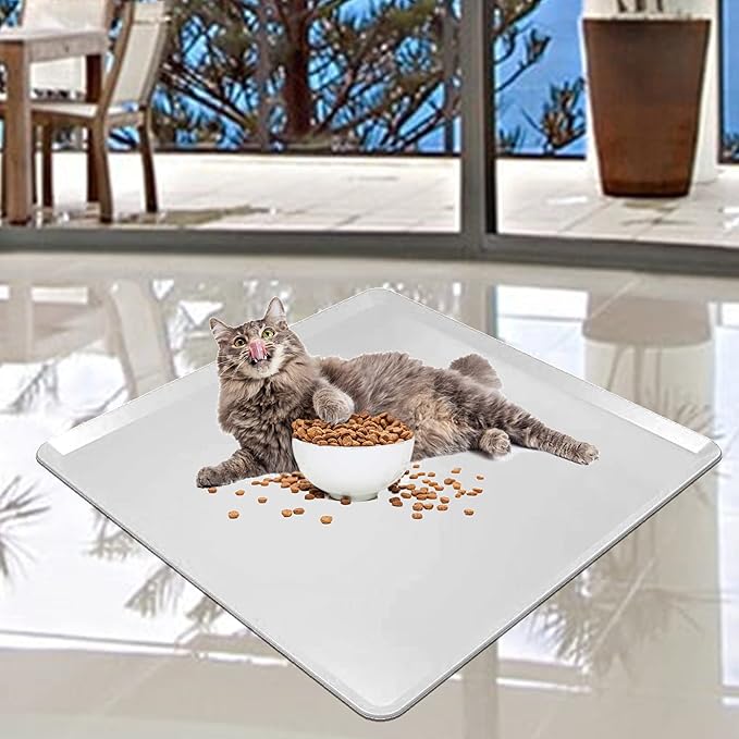 TidyFriend Pet Food Mat 24 x 24 Inches, Pet Tray for Food and Water, Dog Food Mats, Silicone Cat Food Mat, Non Slip Pet Food Mat, Dog Bowl Mat Waterproof, Pet Supplies (Soft Grey)