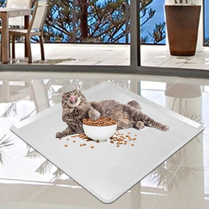 TidyFriend Pet Food Mat 24 x 24 Inches, Pet Tray for Food and Water, Dog Food Mats, Silicone Cat Food Mat, Non Slip Pet Food Mat, Dog Bowl Mat Waterproof, Pet Supplies (Soft Grey)