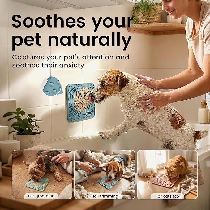 OHMO Lick Mat for Dogs and Cats(Small, Dark&Light Blue, 2pcs) Enrichment Accessories Toy Space Star Easy Clean Pet Slow Feeder/Suction Cups, Licking Pad for Anxiety Relief and Boredom Reduction