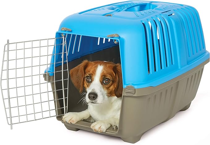 MidWest Homes for Pets Spree Travel Carrier - Hard-Sided Dog & Cat Carrier, Small Pet Travel Crate with Handle, Ventilated Design, Easy Assembly, 24-Inch, Blue