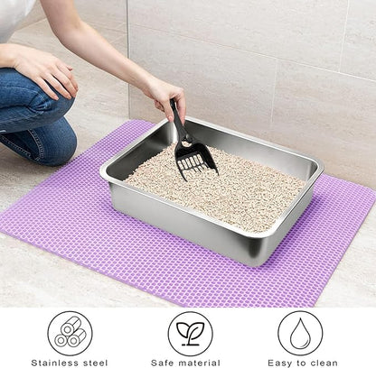 2 Pack Stainless Steel Cat Litter Box，Small Stainless Steel,Large Metal Cat Litter Box-Easy to Clean.(17.5" L x 13.6" W x 4.1" H).