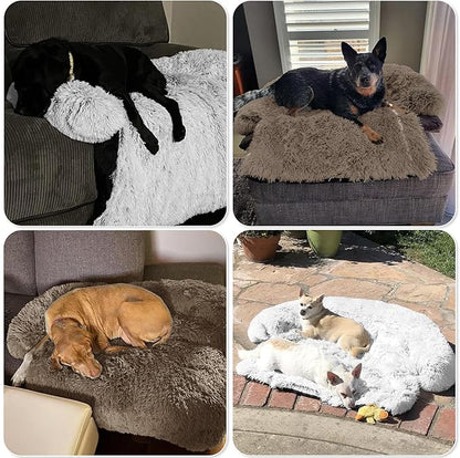 Calming Dog Bed Fluffy Plush Dog Mat for Furniture Protector with Removable Washable Cover for Large Medium Small Dogs and Cats (Extra Large (53x39.3x6), Camel)
