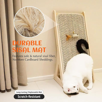 PETKARAY Cat Scratcher, Sisal Scratching Ramp, L Shape Scratch Pad for Indoor Cats, 27" Wall Furniture Protector with Mouse Toy