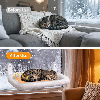 L&W BROS. 2PC Cat Heated Window Perches with Adjustable Thermostat & Timer – Dual Hammocks with Strong Suction Cups, Easy-to-Clean Warm Beds for Multi-Cat Homes, Holds Up to 50lbs Each (L 2PC)