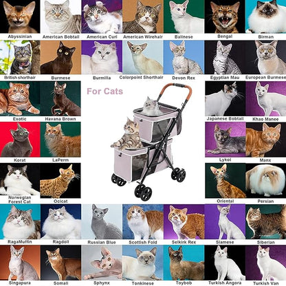 Double Pet Stroller for Dogs and Cats, One-Hand Folding Dog Stroller Travel Carriage for Small Medium Dogs Cats, 4 Wheels, Pink