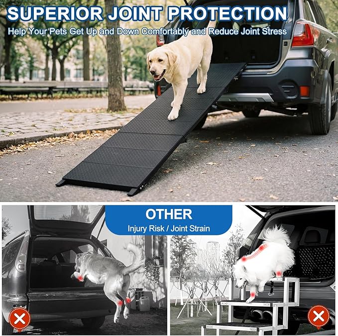 Dog Ramp for Car 71" X 17.6" Extra Long Folding Aluminum Pet Ramp for Large Dogs up to 250 LBS, Portable Waterproof Dog Ramps for SUV Truck and High Bed