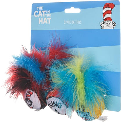 Dr. Seuss Collection Cat Toys: Catnip Cat in The Hat 3-Piece Feather Toys - Thing 1 & 2