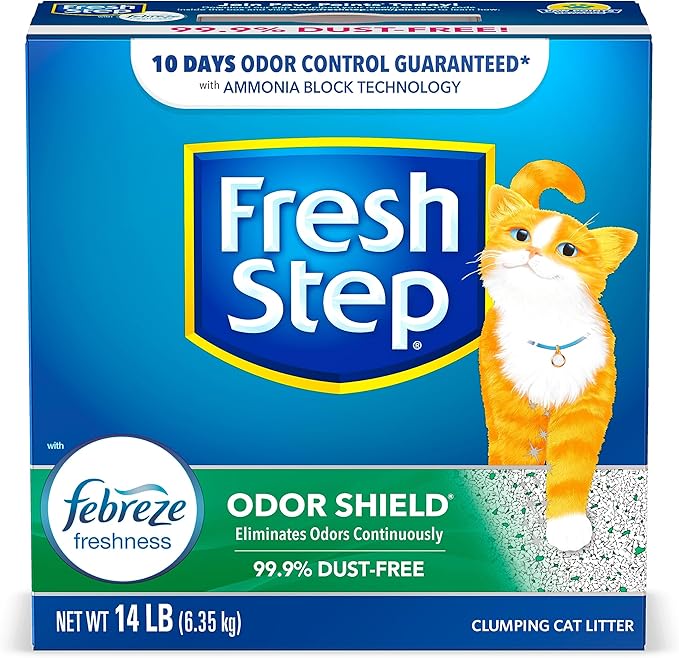Fresh Step Clumping Cat Litter, Odor Shield, Long Lasting Odor Control Kitty Litter with Activated Charcoal, Low Dust Formula, 14 lb (Pack of 2)