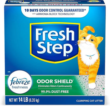 Fresh Step Clumping Cat Litter, Odor Shield, Long Lasting Odor Control Kitty Litter with Activated Charcoal, Low Dust Formula, 14 lb (Pack of 2)