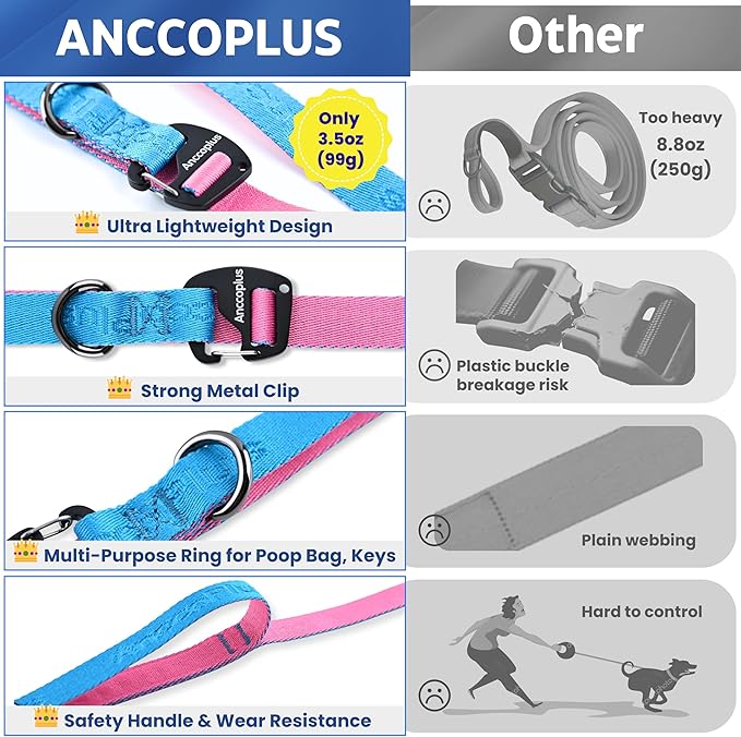 Hands Free Dog Leash, Multifunctional Crossbody Running for Dogs, Ultra-Light Dog Training Leash with Secure Clip, Short & Long Leashes, Adjustable Service Dog Leashes (Aqua Pink)