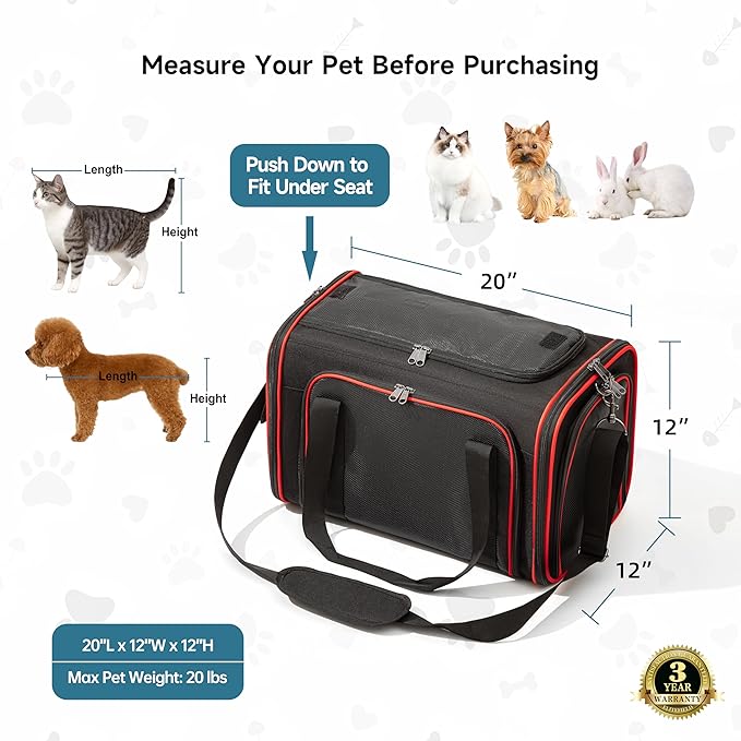EliteField Soft-Sided Pet Carrier (3-Year Warranty, Airline Approved), Foldable Travel Bag with Removable Fleece Bed for Dogs, Cats & Small Pets, Scratch-Resistant Mesh