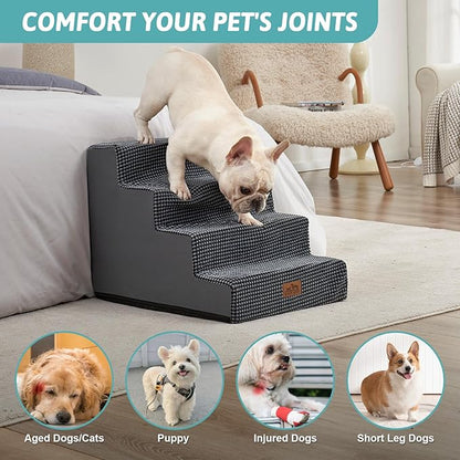Dog Stairs for Small Dogs, 17.7" Extra Wide Right-Angle Pet Stairs for Couch and Beds, Anti-Slip Dog Steps for Old Cats and Lowrider, 17.7x23.6x17.7 inch, Dark Grey