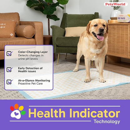 PetsWorld Health Monitoring Dog Pee Pads 37"x54" 25 Count – XXXL Color-Changing Pet Pee Pads for Dogs & Pets, Leak-Proof Super Absorbent Dog Training Pads with Odor Control