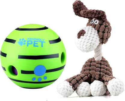 Wobble Giggle Ball and Plush Squeaky Toy Combo for Dogs (Donkey)