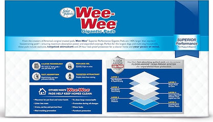 Four Paws Wee-Wee Superior Performance Unscented Large Pee Pads for Dogs & Puppies, Quilted Leak-Proof Dog Housebreaking Potty Training Floor Protection, 27.5" x 44", 50 Count