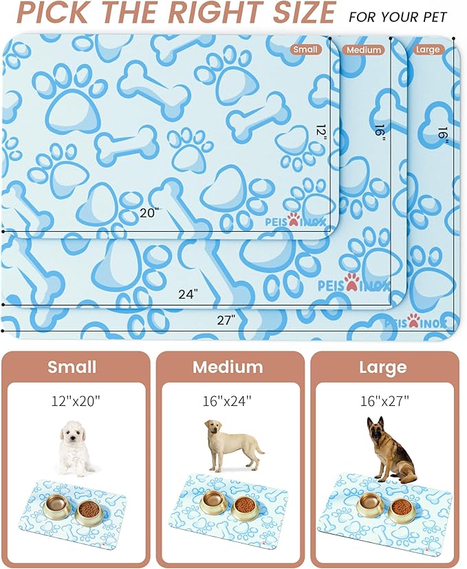 Cat Dog Food Mat, Rapid Water Absorption Dog Mat for Food and Water,100% Waterproof Cat Dog Bowl Mat,16"x24"-Blue